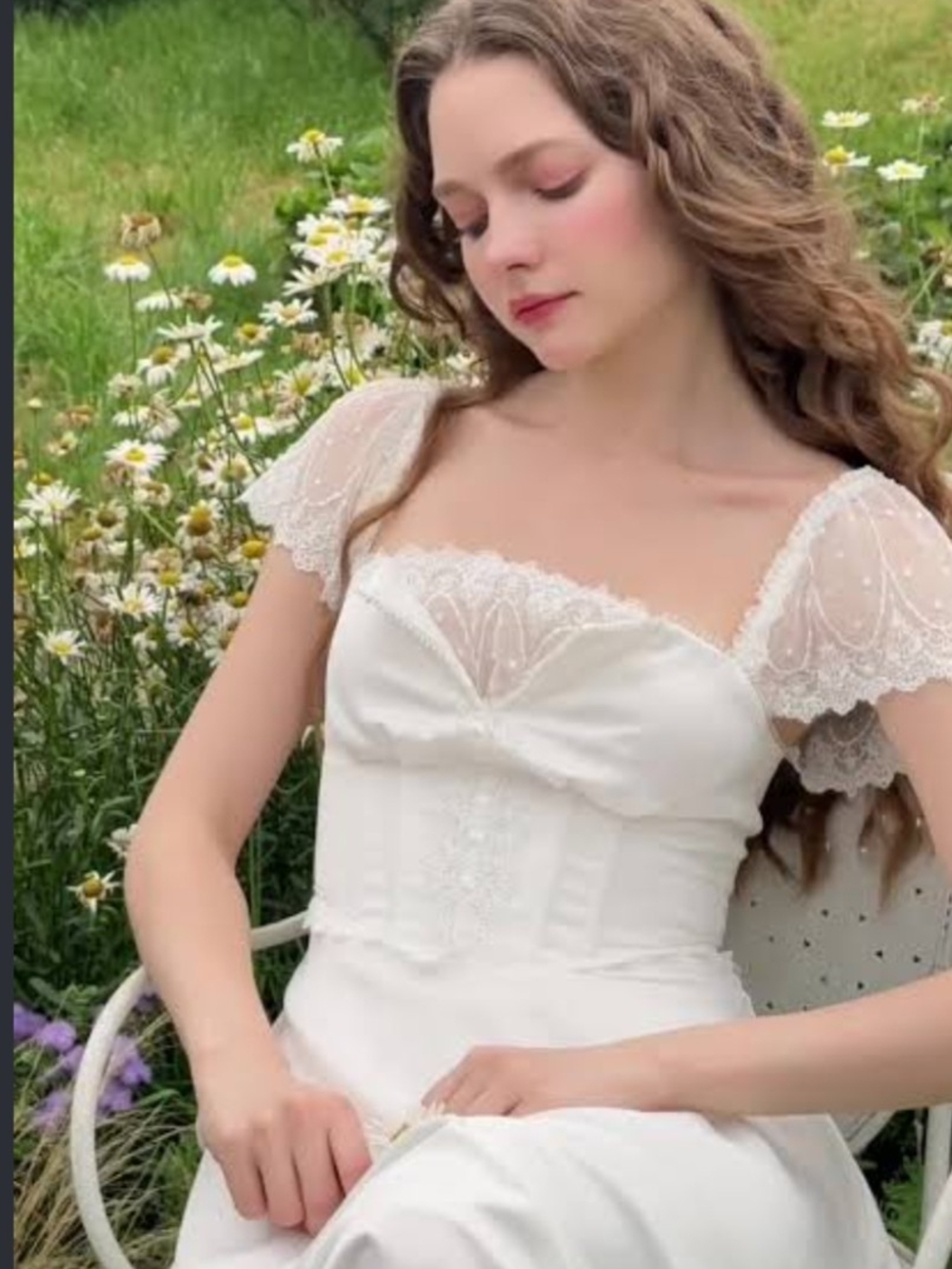 Lacemade Pearl corset Dress White Lace-Trim Maxi Gown - Elegant Women's